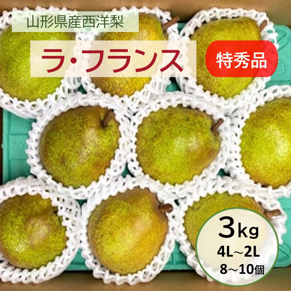 【ふるさと納税】西洋梨 ( ラ・フランス ) 3kg 8～10個 4L～2L 特秀品 果物 フルーツ 洋梨 なし 山形県 上山市 0065-2508