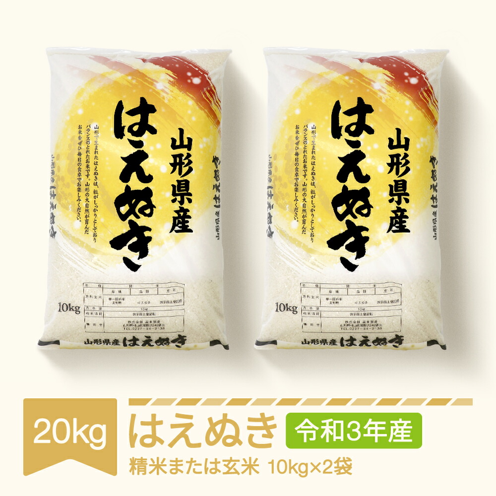 10400円 日本初の ふるさと納税 大蔵村 令和3年産 はえぬき 無洗米 20kg 5kg×4袋