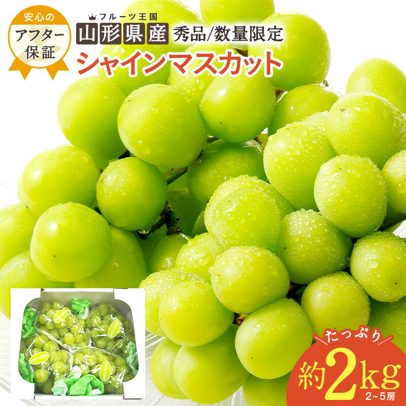 【ふるさと納税】＼数量限定／ 約 2kg (2～5房) 山形 の シャインマスカット 人気 の 高級 種なし ぶどう  【2025年9月～10月発送分先行受付】 先行予約 ふるさと納税 シャインマスカット ふるさと納税 マスカット ふるさと納税 ぶどう ふるさと 令和7年 2025 H063(R7)