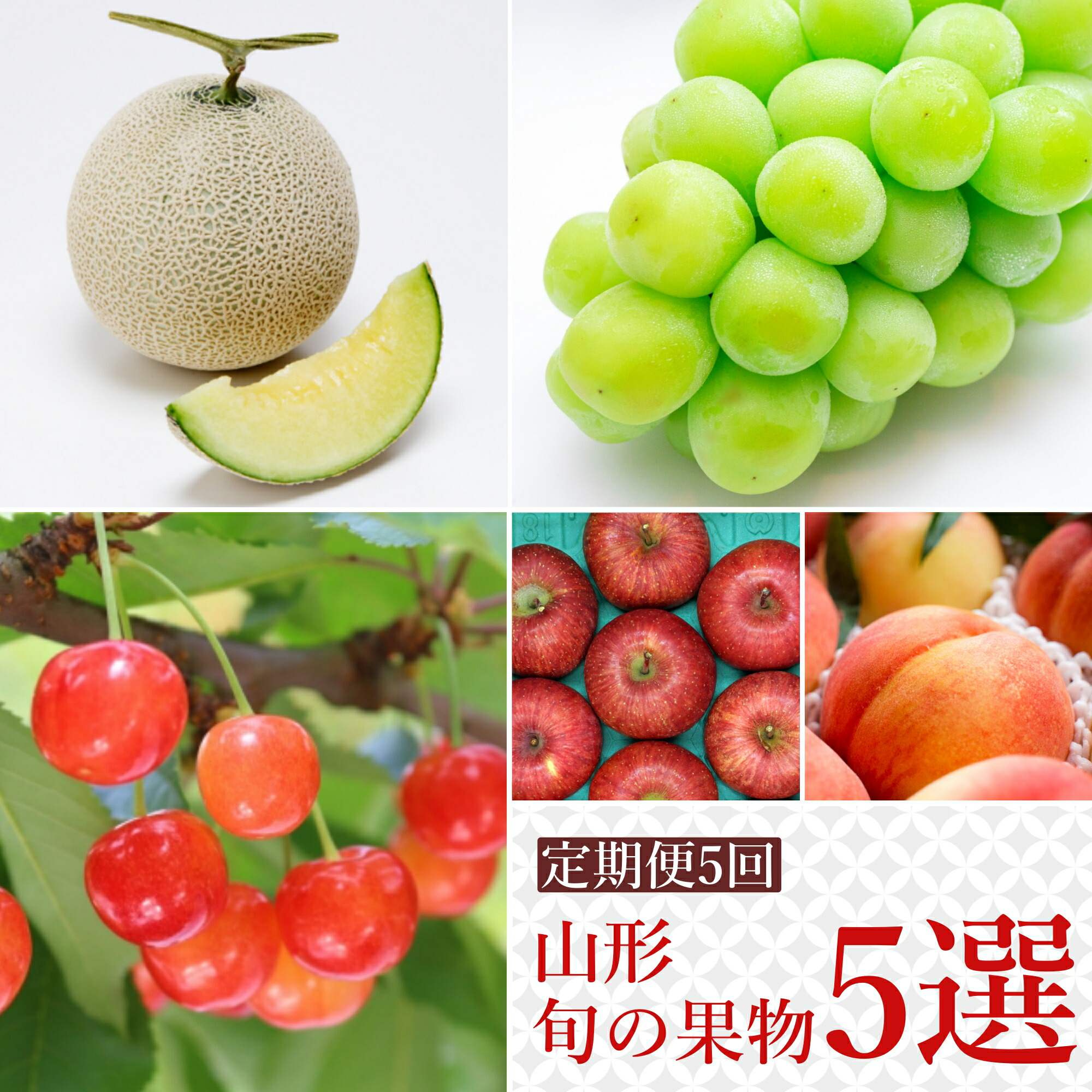 【ふるさと納税】【2025年6月～12月発送】【定期便5回】山形旬の果物5選（佐藤錦/メロン/桃/シャインマスカット/りんご）_H243(R7)