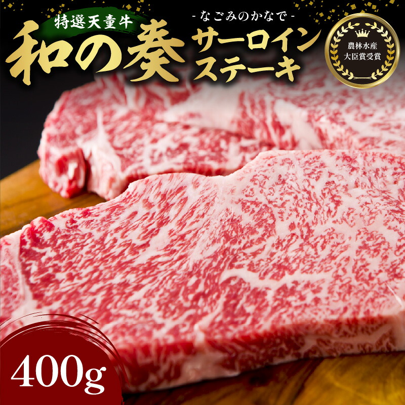 【ふるさと納税】 農林水産大臣賞受賞 特選 天童牛 " 和の奏 " サーロイン ステーキ 400g 200g &times; 2枚 国産 黒毛和牛 和牛 牛肉 ブランド牛 山形牛 国産飼料 ご家庭用 のし 贈答 ギフト お取り寄せ グルメ 冷凍 送料無料 なごみ農産 【 山形県 天童市 】｜山形県天童市