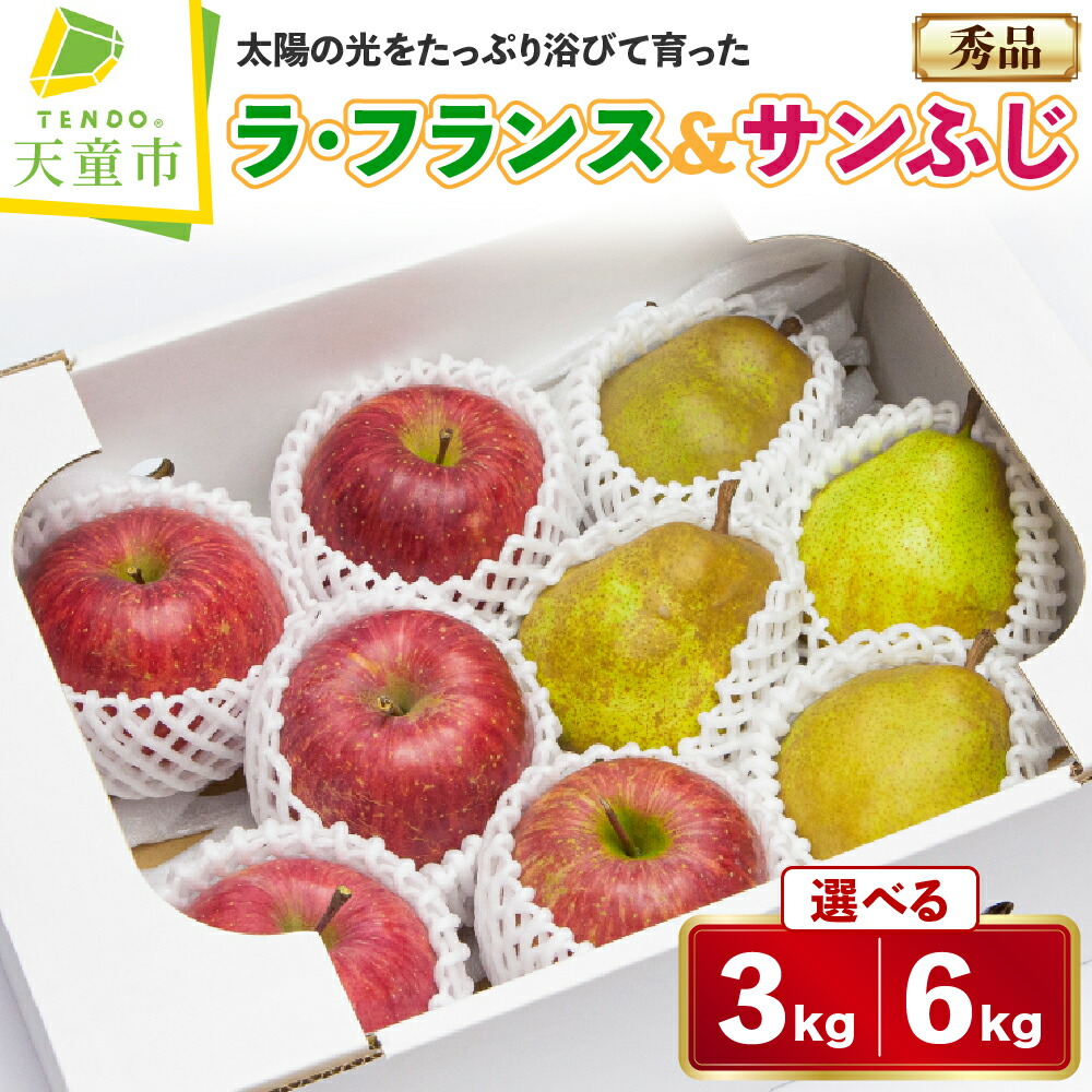【ふるさと納税】 ラ・フランス & サンふじ 詰合せ 選べる 3kg / 6kg <br><br> ラフランス 洋梨 ふじ りんご 果物 フルーツ セット 秀 のし 贈答 ギフト プレゼント おすそ分け お取り寄せ 旬 秋 冬 期間限定 送料無料 先行予約 【 山形県 天童市 】