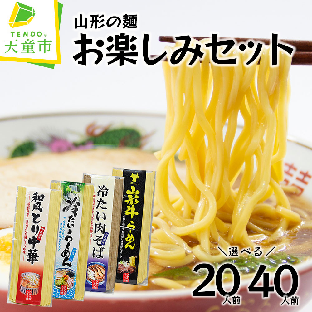 【ふるさと納税】 山形の麺お楽しみセット 選べる 20人前 / 40人前 <br><br> 乾麺 鳥中華 山形牛ラーメン 冷たい ラーメン 肉そば スープ付き おすそ分け ご家庭用 のし 贈答 ギフト お取り寄せ 送料無料 山形eLab 【 山形県 天童市 】