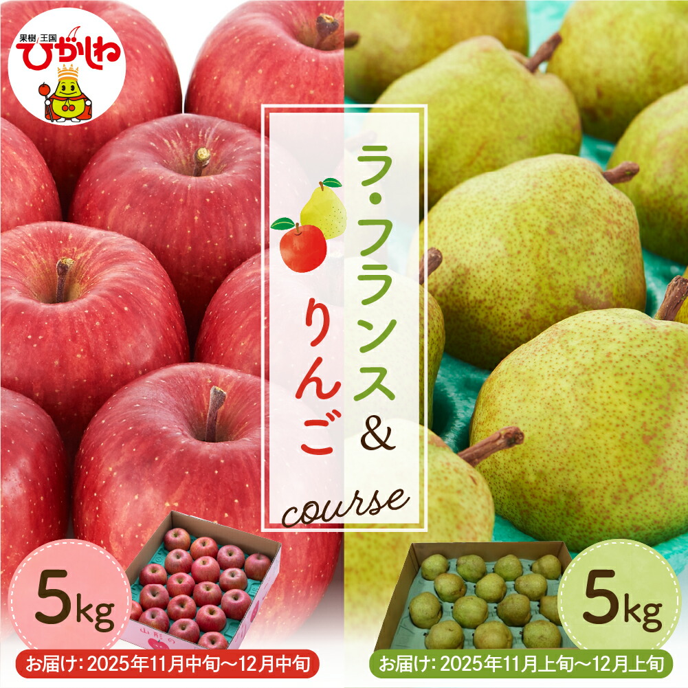 【ふるさと納税】【 2回 定期便 】 ラ・フランス & りんご 各5kg <br><br>ラフランス 洋なし 洋梨 なし 西洋梨 サンふじ リンゴ 林檎 フルーツ 果物 くだもの 産地直送 お取り寄せ 送料無料 東北 山形県 東根市