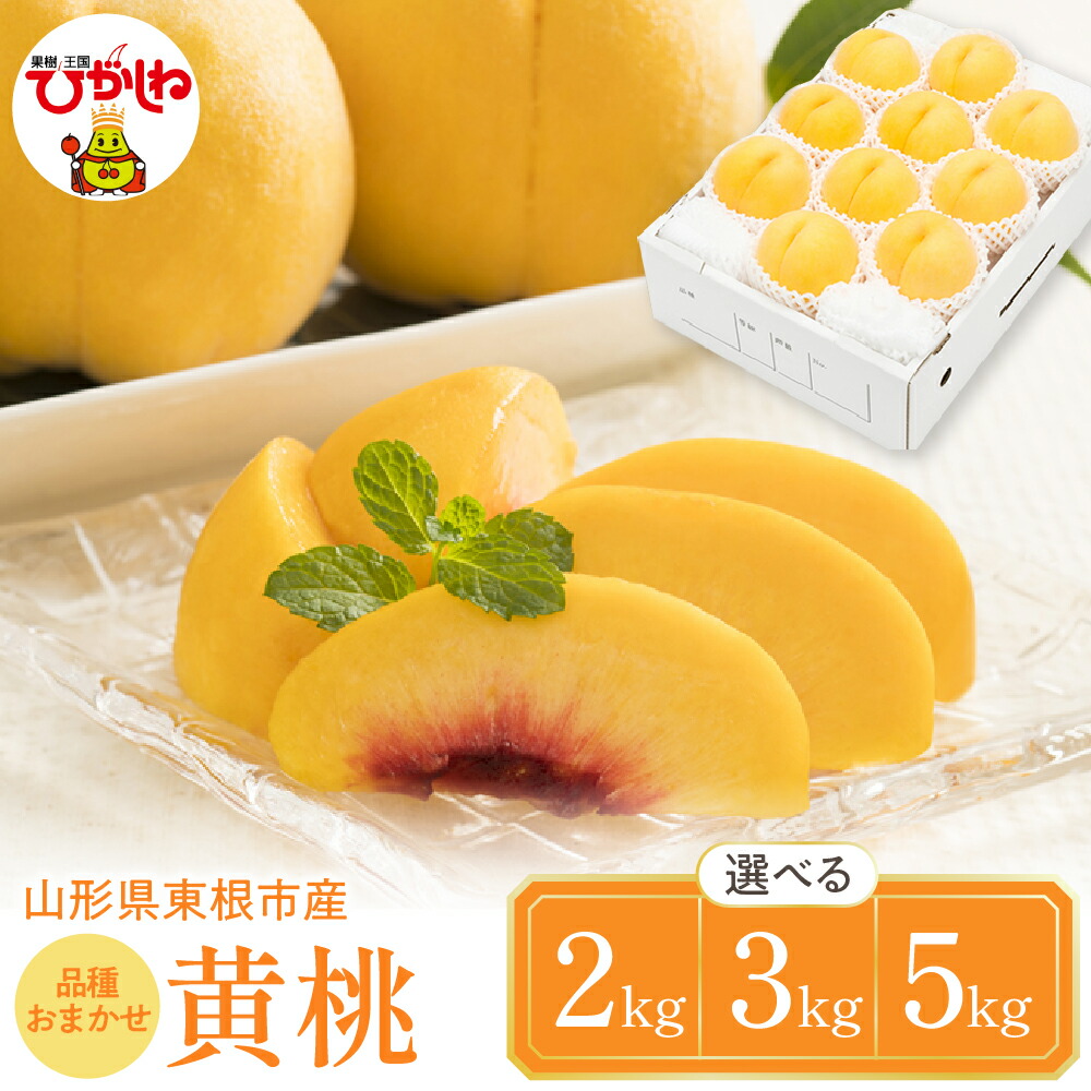 【ふるさと納税】★高評価 4.60★ 2025年産 桃 黄桃 品種おまかせ ( 選べる : 2kg 3kg 5kg )<br><br>/ 桃 もも くだもの 果物 フルーツ 箱入り 化粧箱 冷蔵配送 産地直送 期間限定 特産品 お取り寄せ グルメ 東北 山形県 東根市