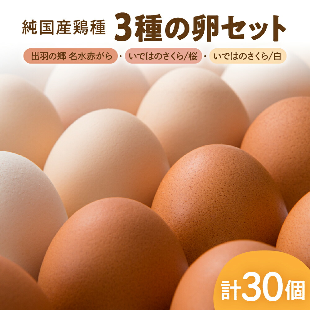 【ふるさと納税】3種の 卵 セット 30個 / たまご タマゴ 玉子 30個 卵 鶏卵 半澤鶏卵 新鮮 濃厚 赤玉 卵かけごはん TKG 親子丼 オムレツ 出羽の郷名水赤がら いではのさくら/桜 いではのさくら/白 人気 送料無料 山形県 東根市|山形県東根市