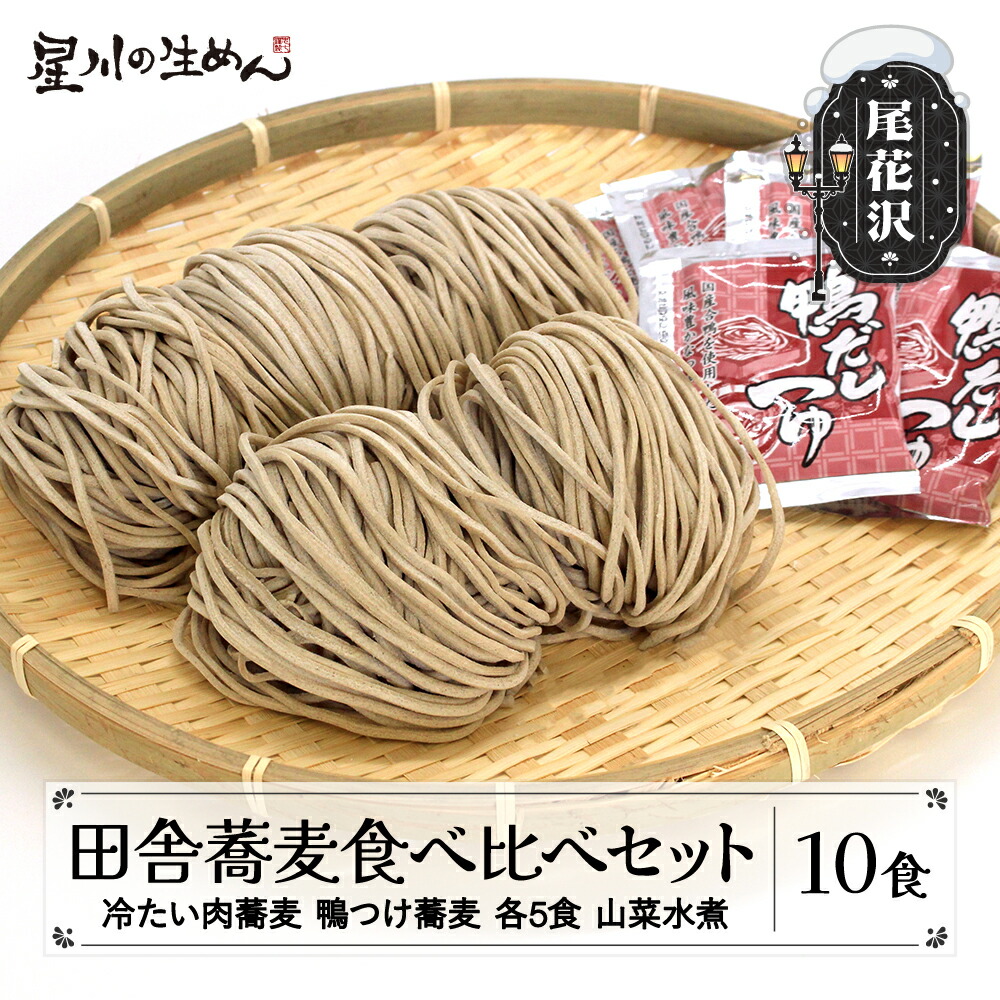 【ふるさと納税】田舎蕎麦食べ比べセット 田舎蕎麦 10食入 冷たい肉蕎麦 鴨つけ蕎麦 つゆ付き 国産山菜水煮付き 生麺 山形 尾花沢 製麺星川 無添加 冷蔵 送料無料 sh-sbisx10