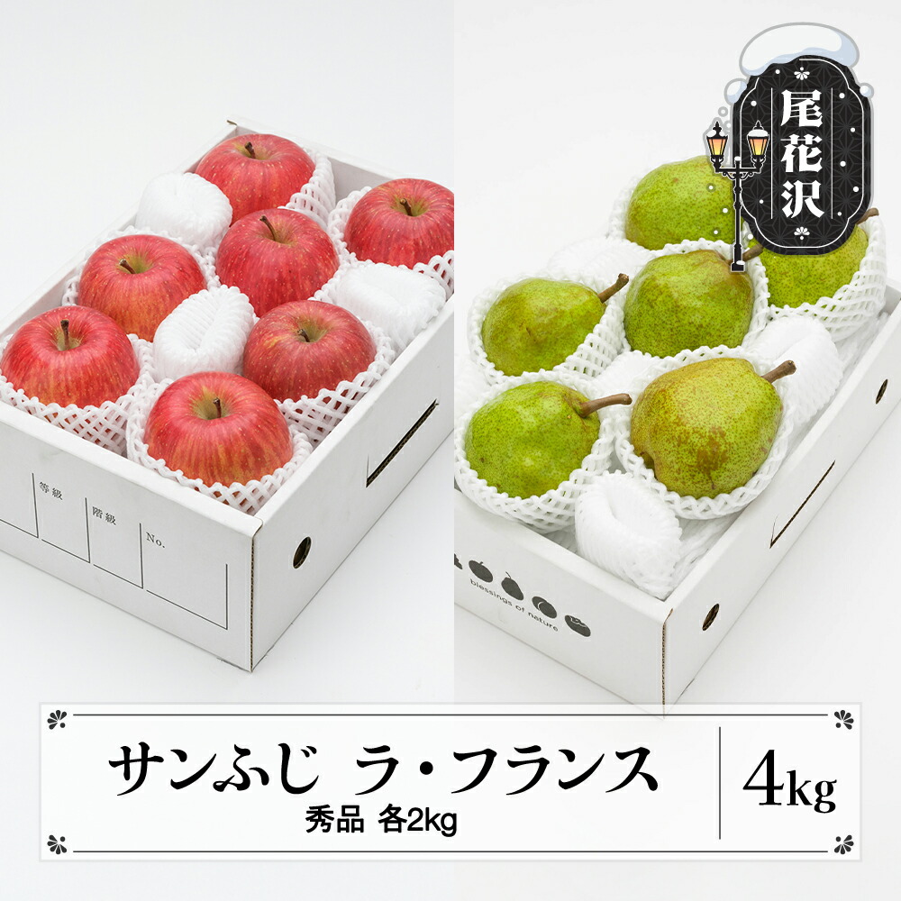 【ふるさと納税】先行予約 サンふじ ラ・フランス 秀品 各2kg 計4kg 化粧箱入 令和7年産 2025年産 12月上旬~1月中旬頃発送 りんご リンゴ 洋梨 西洋梨 ラフランス 果物 フルーツ セット ギフト 山形県産 送料無料 ns-fsrlx4