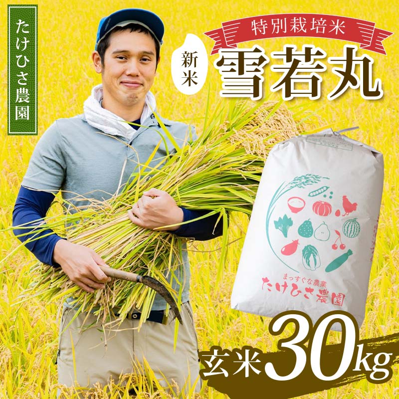 【ふるさと納税】 【令和7年産 新米 先行予約】 特別栽培米 雪若丸 (玄米) 30kg 《令和7年9月下旬～発送》 『たけひさ農園』 山形南陽産 米 ご飯 農家直送 山形県 南陽市 [2367-R7]
