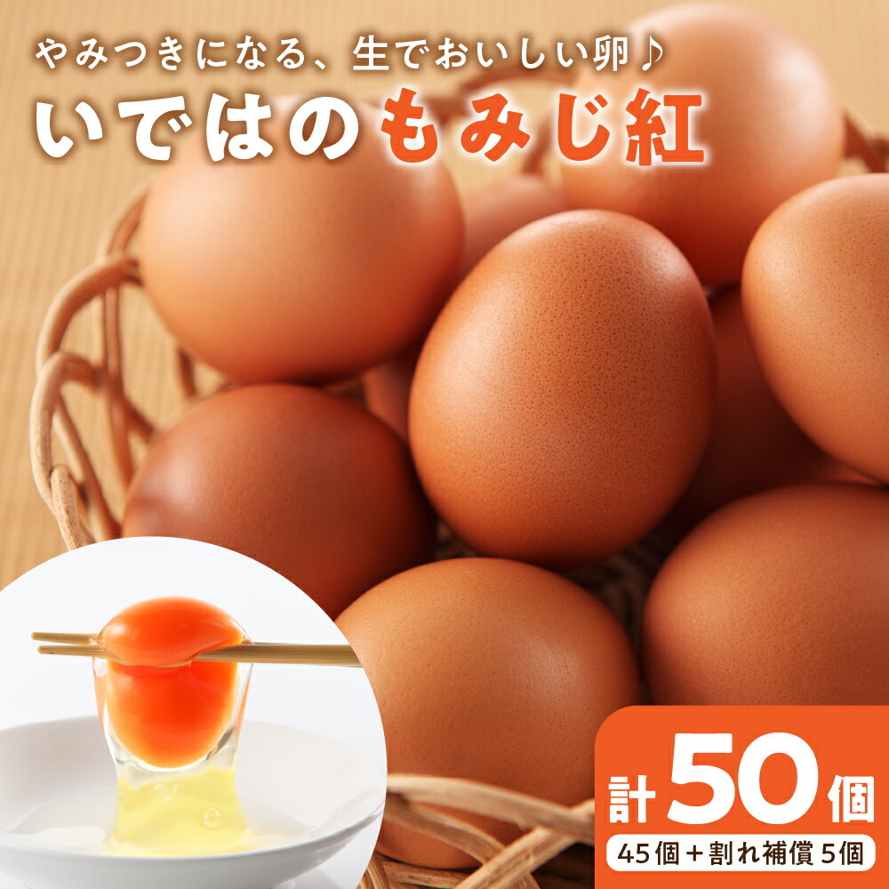 【ふるさと納税】たまご 50個 入り（破損補償5個を含む）新鮮うみたて【ブランド 卵 いではのもみじ紅 】<br><br> 河北 町 半澤 鶏卵 送料無料 山形 県 黄身 白身 弾力 濃厚 産みたて たまごかけ 卵かけ ごはん ご飯 TKG 親子丼 オムレツ 朝食 美味しい 栄養 たんぱく質