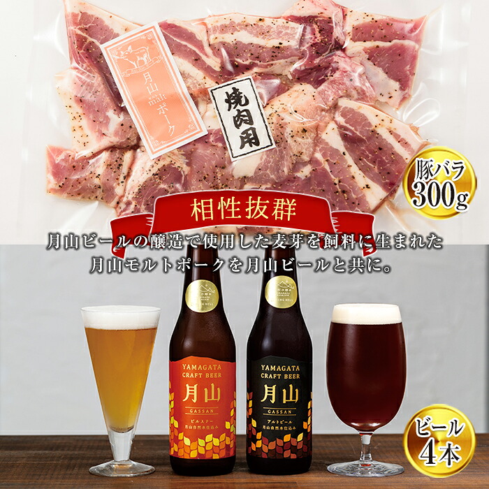 【ふるさと納税】月山maltポーク豚バラ厚切り焼肉用と月山ビールセット 詰め合わせ 詰合せ 山形県 西川町 FYN6-196|山形県西川町