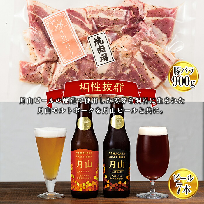 【ふるさと納税】月山maltポーク豚バラ厚切り焼肉用と月山ビールセット 詰め合わせ 詰合せ 山形県 西川町 FYN6-197