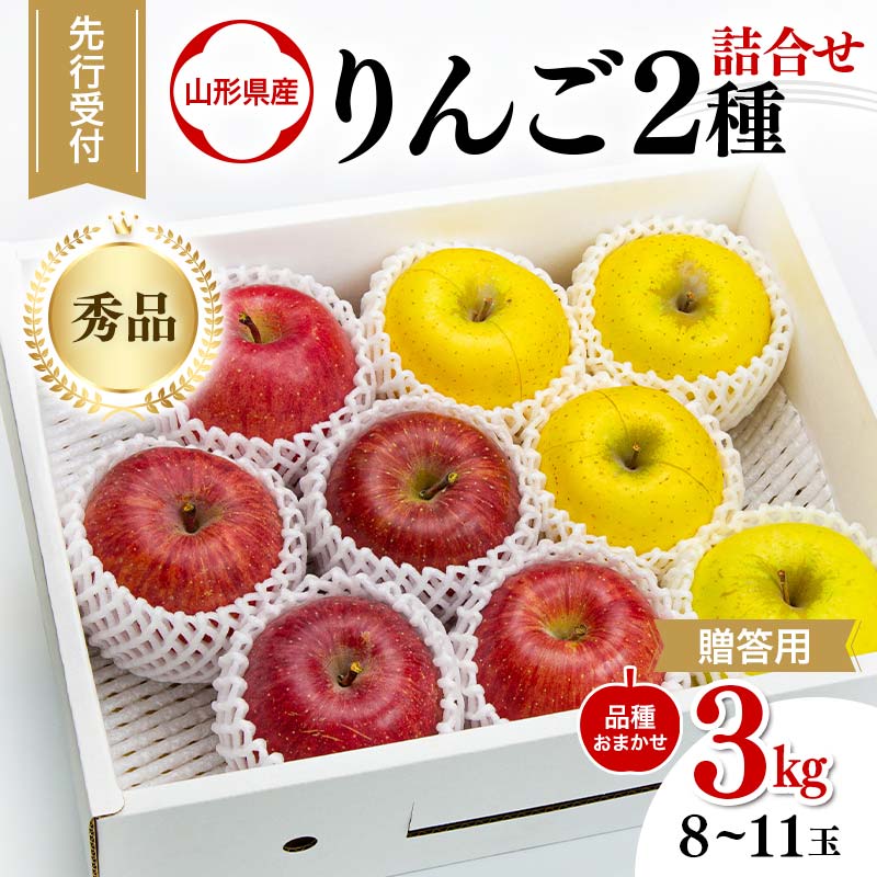 【ふるさと納税】 ≪2025年先行予約≫ 贈答用 山形県産 りんご 品種おまかせ 2種詰合せ 秀品 3kg（8～11玉）2025年10月中旬から順次発送 2色 赤・黄 食べ比べ セット フルーツ 果物 りんご リンゴ 山形県 西川町 月山 FYN9-966