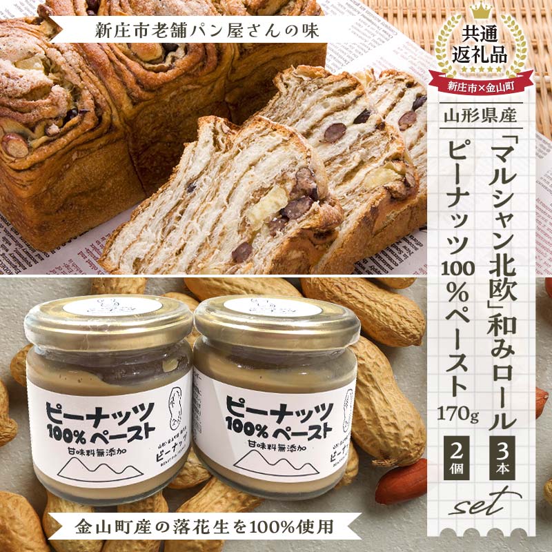 【ふるさと納税】【金山町×新庄市 共通返礼品】和みロール3本入り箱と「ピーナッツペースト」2個入り 贈り物 贈答 ギフト 人気 誕生日 プレゼント  山形県 新庄市 ＜令和5年度山形のうまいもの「ファインフードコンテスト」最優秀賞＞ F4B-0441