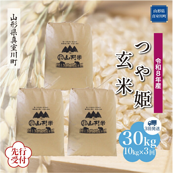 【ふるさと納税】 ※先行受付※ 令和8年産 真室川町厳選 つや姫 ［玄米］ 30kg 定期便（10kg&times;3回お届け）｜山形県真室川町