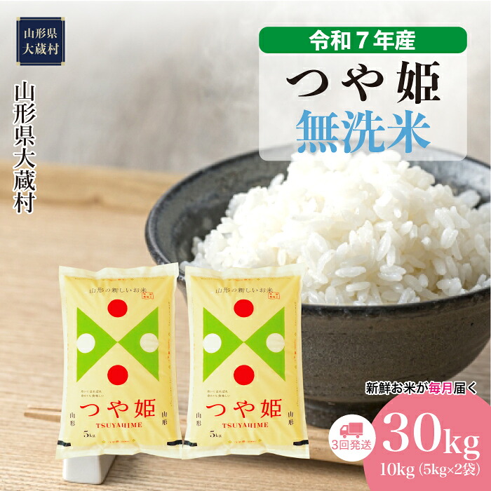 【ふるさと納税】<令和7年産米> 大蔵村 つや姫 <無洗米> 30kg定期便(10kg×3回お届け)|山形県大蔵村