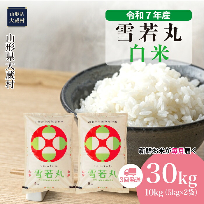 【ふるさと納税】<令和7年産米> 大蔵村 雪若丸 <白米> 30kg定期便(10kg×3回お届け)|山形県大蔵村