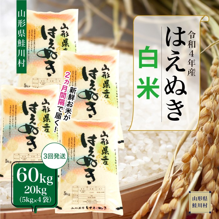 配送時期が選べる 令和4年産 鮭川村 20kg×3回お届け