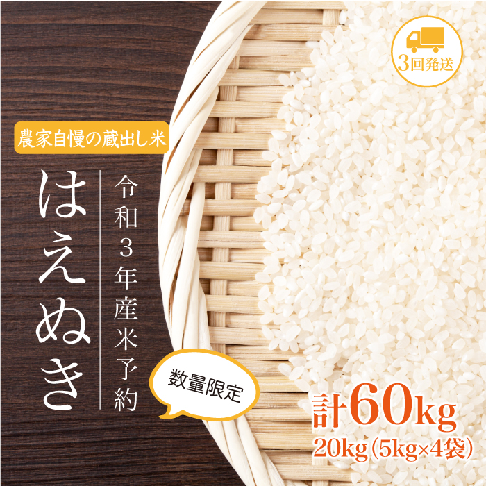 ふるさと納税 令和3年産早期予約 農家自慢の蔵出し米 はえぬき 60kg kg 3回発送 Andapt Com