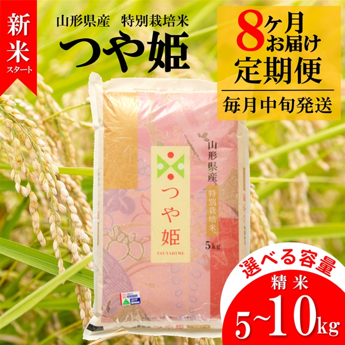 【ふるさと納税】選べる容量 (5kg~10kg) 令和8年産 10月スタート【定期便8回】竹原田ファームの特別栽培米つや姫(株式会社 竹原田ファーム)|山形県三川町