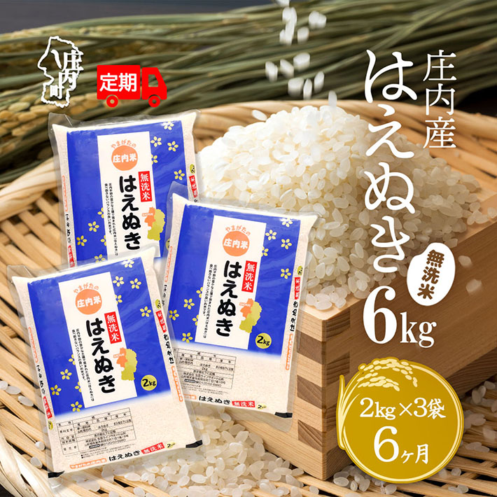 【ふるさと納税】＜6月中旬発送＞庄内米6か月定期便！はえぬき無洗米 6kg（入金期限：2025.5.25）無洗米 ふるさと納税 米 定期便 山形県
