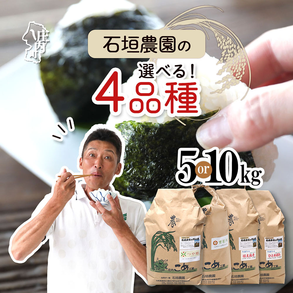 【ふるさと納税】石垣農園の特別栽培米 選べる品種 内容量 つや姫 はえぬき ひとめぼれ 雪若丸 5kg / 10kg 令和7年産 2025年産 ブランド米 山形県コシヒカリの原点、亀の尾発祥の地 庄内 ふるさと納税 米 山形県|山形県庄内町