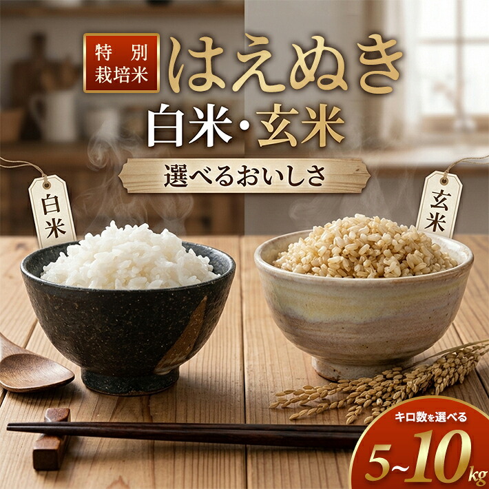 【ふるさと納税】特別栽培米 はえぬき 選べる 5kg 10kg 白米 玄米 令和7年産 山形県産 東北 山形県 遊佐町 庄内地方 米 お米 庄内米 ブランド米 精米 ご飯 ごはん 産地直送 農家直送｜山形県遊佐町
