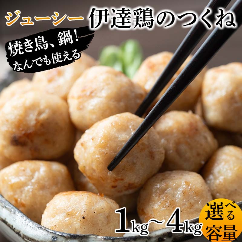 【ふるさと納税】＼選べる容量／焼き鳥、鍋！なんでも使えるジューシー伊達鶏のつくね 1kg 2kg 3kg 4kg 鶏肉 伊達鶏 つくね 冷凍 ジューシー 小粒 簡単調理 福島県 伊達市 F21C-086var｜福島県伊達市 21,000円