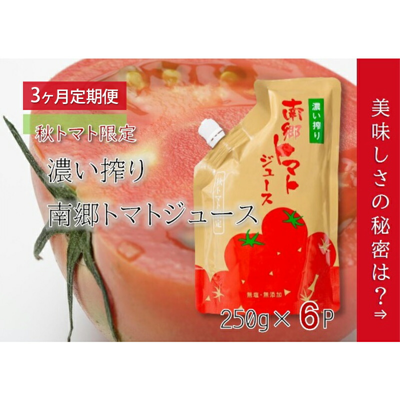 【ふるさと納税】3ヶ月定期便 濃い搾り 南郷トマトジュース 計18パック 6パック×3ヶ月 果汁飲料 野菜飲料 ストレート 無添加 野菜 トマト とまと