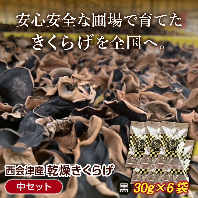 【ふるさと納税】＜特選＞西会津産 乾燥きくらげ 中セット(黒30g×6袋) 完全無農薬 乾燥 きくらげ 国産 木耳 キクラゲ 食品 F4D-0227