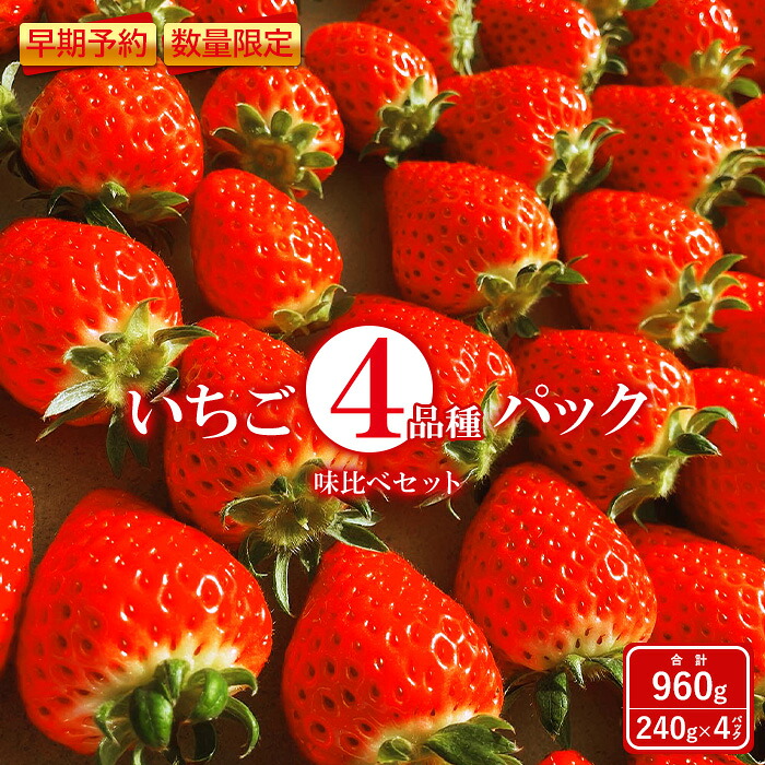 【ふるさと納税】【早期予約・数量限定】いちご 4種 960g 食べ比べ セット 240g × 4パック＜2026年2月上旬頃より順次発送予定＞ 春いちご スターナイト おいCベリー ゆうやけベリー かおり野 すず はるひ よつぼし ふるさと納税 福島県 石川 石川町 イチゴ 【1000501】