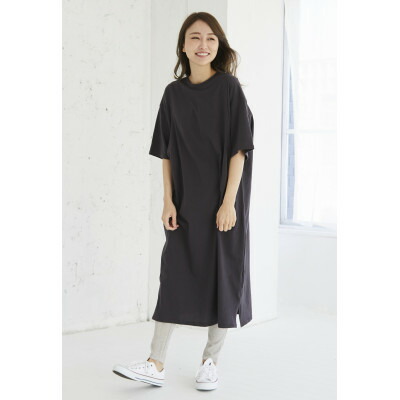 【ふるさと納税】マタニティから使えるモーハウスの授乳服 シンプルワンピース(チャコール)【配送不可地域:離島・沖縄県】【1590249】|茨城県