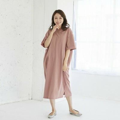 【ふるさと納税】マタニティから使えるモーハウスの授乳服 シンプルワンピース(アプリコット)【配送不可地域:離島・沖縄県】【1590251】|茨城県