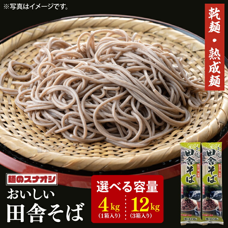 【ふるさと納税】【選べる内容量】【麺のスナオシ】リピーター続出！おいしい田舎そば１箱 4kg(200ｇ×20袋) or 3箱 12kg(200ｇ×60袋)（乾麺）蕎麦 麺 長期保存 保存食 防災 人気 大容量 水戸市 茨城県（BY-5）