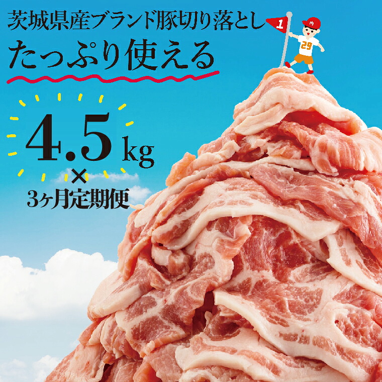 【ふるさと納税】数量限定 3か月定期便 リピーター続出!茨城県産ブランド豚切り落とし計13.5kg(4.5kg×3回)肉 豚肉 切り落とし こま切れ 小分け 訳あり 真空 真空パック 冷凍 国産 茨城県産 産地直送 肩ロース モモ バラ 高評価 人気 内田本店 茨城県 水戸市(EC-105)|茨城県水戸市