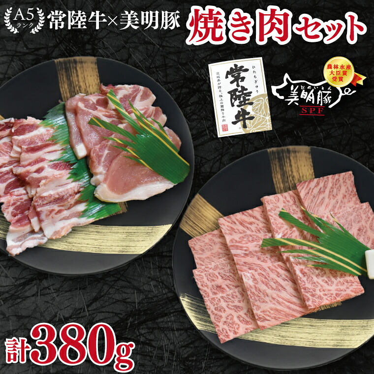 【ふるさと納税】常陸牛 A5ランク・美明豚焼肉セット 常陸牛カルビ180g+美明豚200g(ロース100g・ばら100g) 冷凍 国産牛 和牛 牛肉 豚肉 ブランド豚 食べ比べ お取り寄せ 老舗精肉店 肉の加治 茨城県 水戸市(EK-22)|茨城県水戸市
