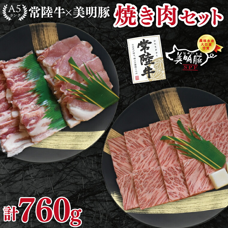 【ふるさと納税】【常陸牛 A5ランク・美明豚焼肉セット】常陸牛カルビ360g＋美明豚400g（ロース200g・ばら200g） 冷凍 国産牛 和牛 牛肉 豚肉　ブランド豚 茨城県 水戸市 食べ比べ セット商品 国産 BBQ 20000円以内 老舗精肉店 EK-23 11,900円