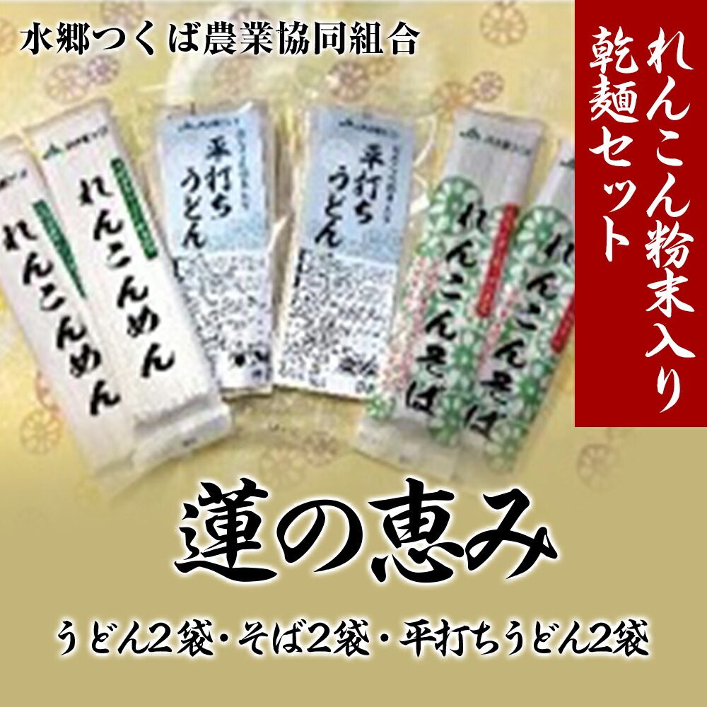 【ふるさと納税】蓮の恵み れんこん粉末入り乾麺セット（れんこんめん乾麺うどん200g×2袋・れんこんそば乾麺200g×2袋・平打ちうどん乾麺180g×2袋）|れんこん粉末入り乾麺をセットにしてお届けします。<br>※離島への配送不可