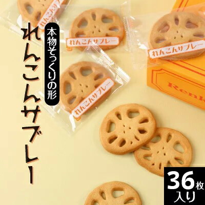 【ふるさと納税】れんこんサブレー(36枚入り)｜茨城県土浦市の特産品であるレンコンを乾燥させて加工した、レンコンパウダーを使用。本物そっくりの形をしたレンコンサブレー※離島への配送不可｜茨城県土浦市