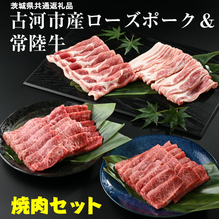 【ふるさと納税】古河市産ローズポーク＆常陸牛『焼肉セット』〈茨城県共通返礼品〉| 肉 牛肉 豚肉 国産 ブランド 冷凍  BBQ  焼肉 小分け 牛バラ 豚バラ カルビ ロース 牛モモロース 肩ロース  食べ比べ バラ 詰め合わせ ギフト 贈答 贈り物 お中元 お歳暮 プレゼント _AD10