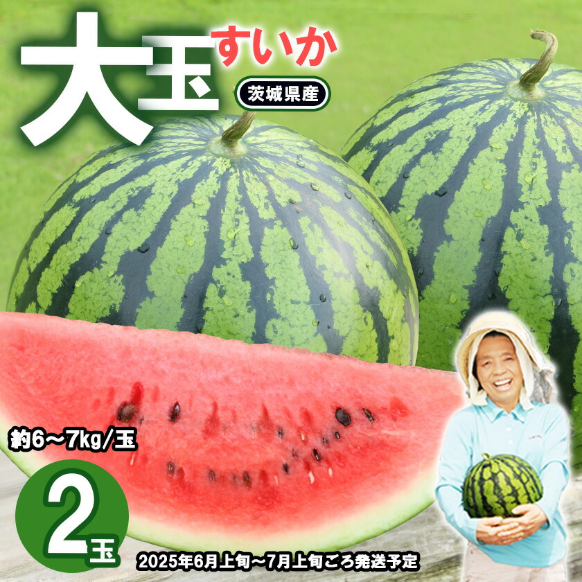 【ふるさと納税】茨城県産大玉すいか2玉セット（約6～7kg/玉）先行予約【2025年6月上旬～7月上旬ごろ発送予定】おすすめ 茨城県産 人気 フルーツ 果物 くだもの スイカ 西瓜