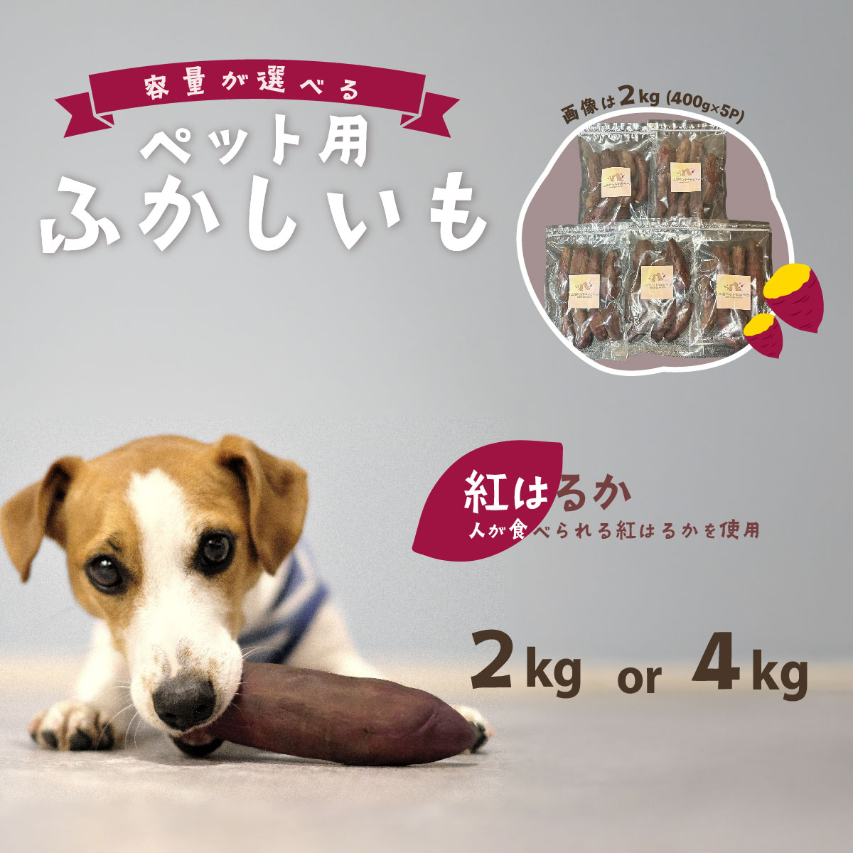 【ふるさと納税】 ペットフード 芋 小芋 さつまいも おやつ 無添加 ドックフード ペット用 ヘルシー 犬 猫 【選べる内容量】ペット用 ふかし芋 小芋 紅はるか 2kg 4kg｜茨城県下妻市 7,600円