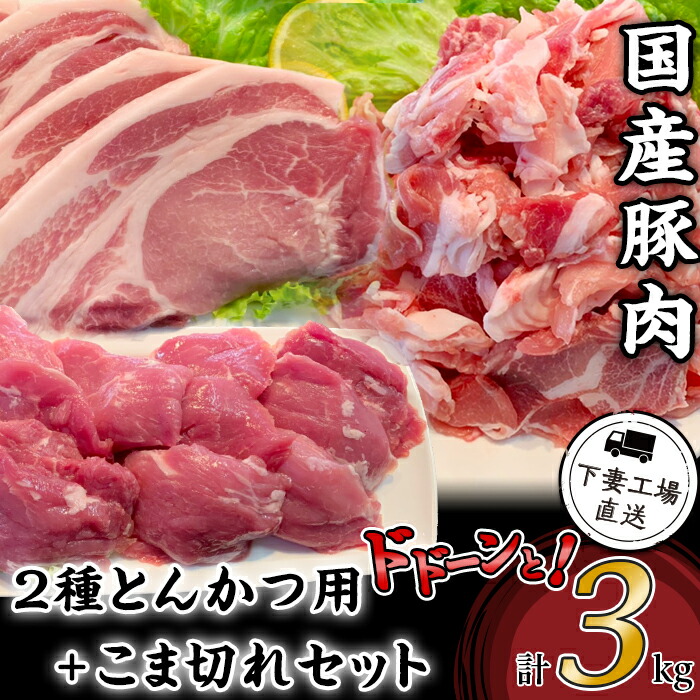 【ふるさと納税】肉 豚肉 国産 小分け 冷凍 真空 2種 3kg お楽しみ セット こま切れ ロース ヒレ とんかつ 切り落とし 小間 コマ 便利 57-8国産豚肉2種とんかつ用・こま切れセット3kg（小分け真空包装）【下妻工場直送】マルリン