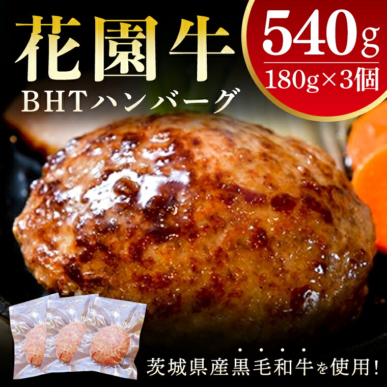 【ふるさと納税】花園牛　BHTハンバーグ 180ｇ×3個【ハンバーグ 肉 お肉 贅沢 冷凍 茨城県 北茨城市】(BY002)