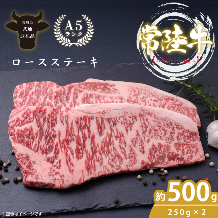 【ふるさと納税】最高級A4.A5ランク 常陸牛ロースステーキ500g（250g×2）【人気肉 お肉 牛肉 和牛 黒毛和牛 国産黒毛和牛 ロース肉 ステーキ 国産牛 焼肉 焼き肉 バーベキュー BBQ A5 ブランド牛】(CR101)画像