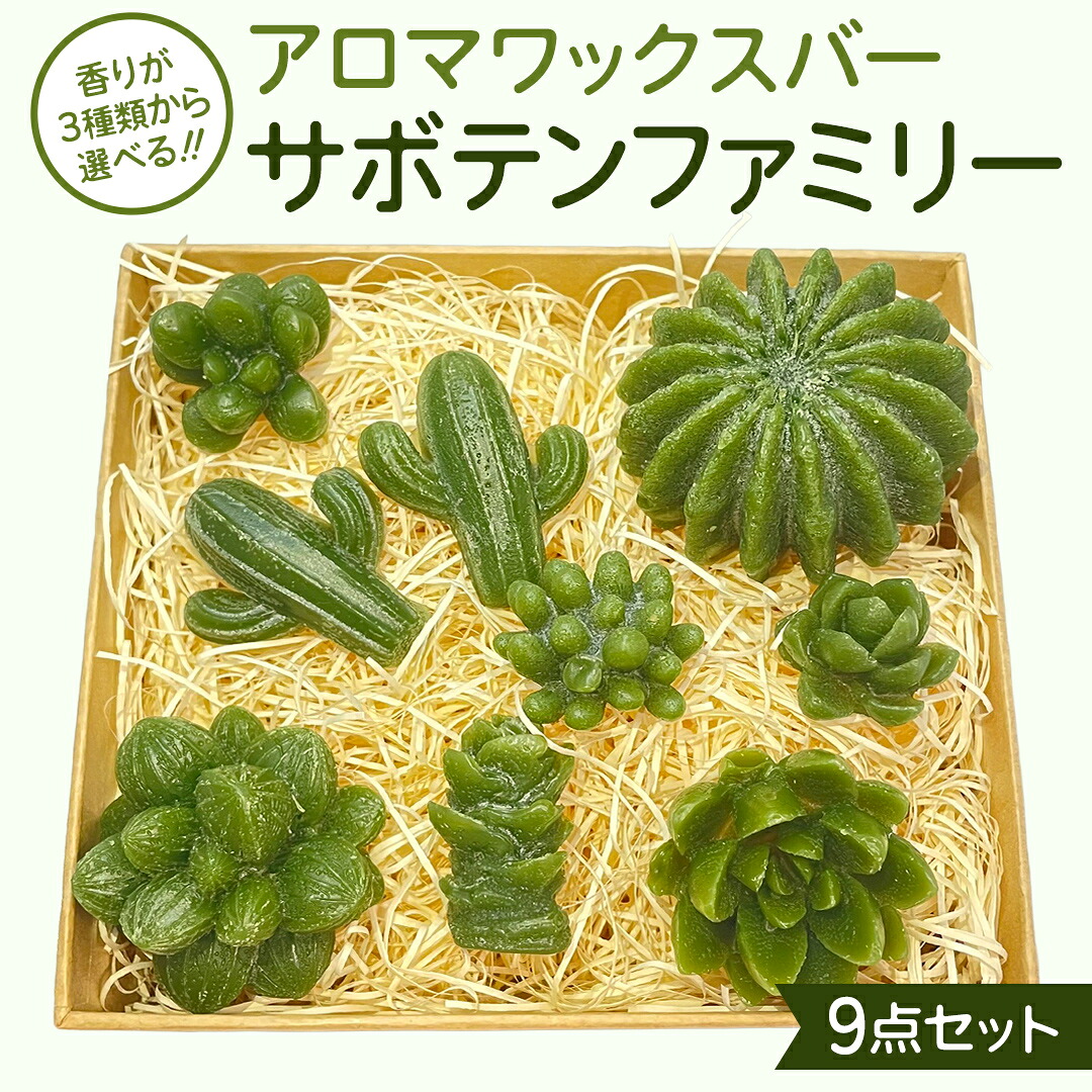 【ふるさと納税】《 選べる 香り 》 アロマワックスバー サボテンファミリー 9点セット ( ラベンダー or ホーウッド or スイートオレンジ / 緑色 ) アロマ キャンドル リラックス リラクゼーション 癒し 香り 香水 フレグランス 芳香 質の高い 睡眠 抗菌作用 空気清浄