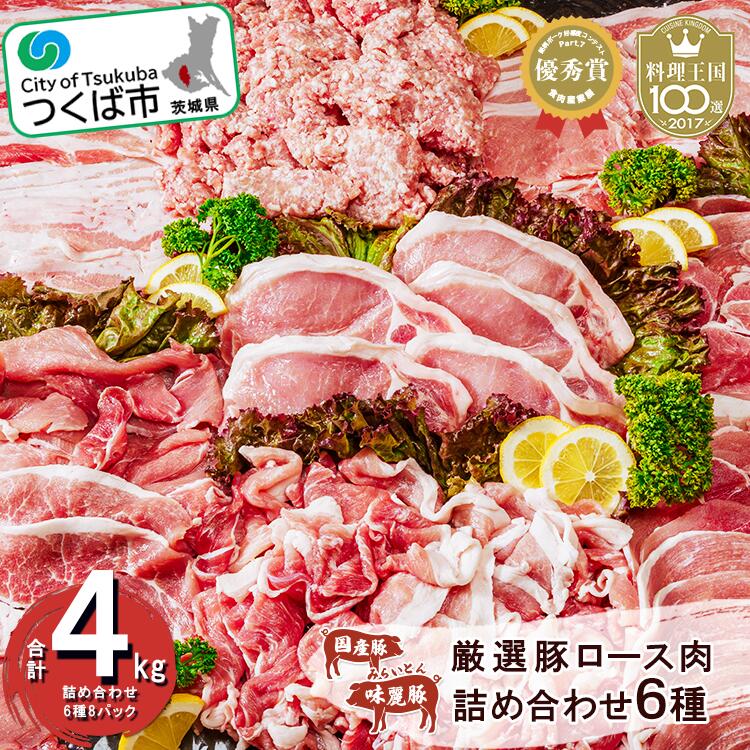 【ふるさと納税】豚肉  小分け  4kg  詰め合わせ  [村下商事シリーズ]  ブランド豚  コンテスト優秀賞受賞  みらい豚  厳選  豚ロース肉  | 切り落とし  しゃぶしゃぶ  豚しゃぶ  焼肉  冷凍  ぶた肉  豚  ポーク  ロース  モモ  ひき肉  高品質  茨城県  つくば市  1294996