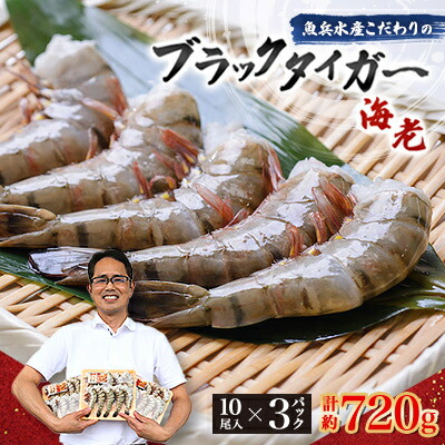 【ふるさと納税】魚兵水産こだわりのブラックタイガー海老　 10尾3パック(計720g程度)_ えび ブラックタイガー 海老 エビ 海産物 魚介 海鮮 甲殻類 10尾×3パック おかず おつまみ 酒の肴 エビフライ 天ぷら 炒め物 茨城県 冷凍 送料無料 【配送不可地域：離島】【1215913】