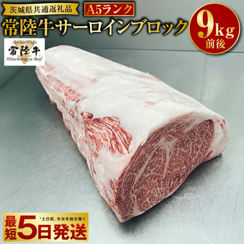 【ふるさと納税】【常陸牛】A5サーロインブロック9kg前後（茨城県共通返礼品）【牛肉 真空パック 霜降り 】｜茨城県守谷市 200,000円