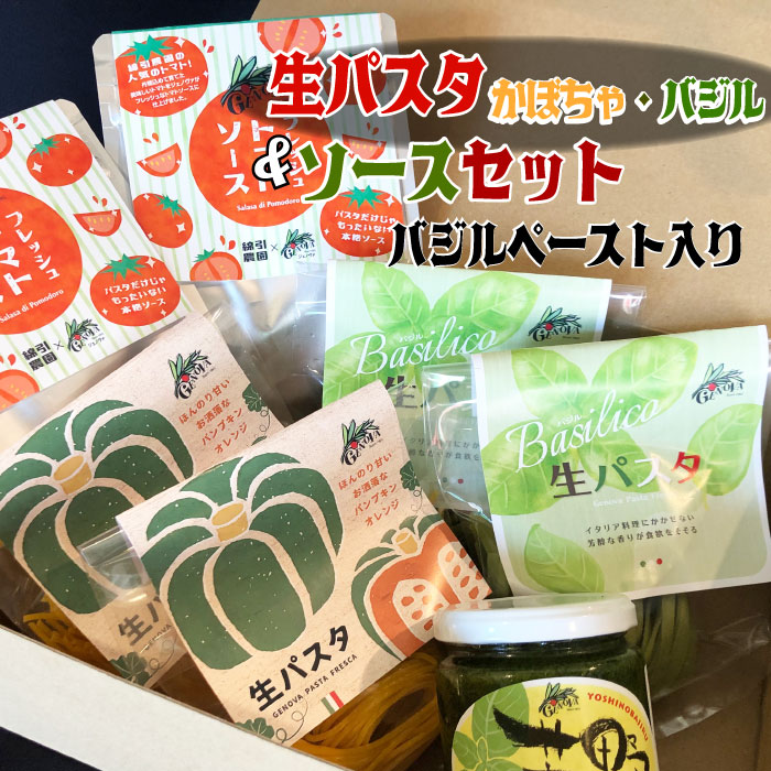 【ふるさと納税】生パスタ バジル・かぼちゃ &ソース&バジルぺーストセット 送料無料｜茨城県那珂市